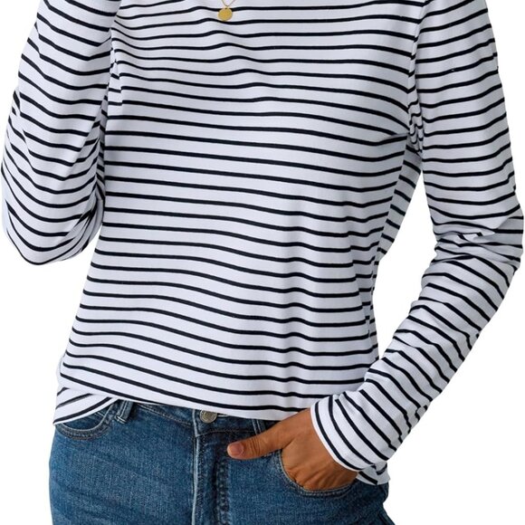 LilyCoco Women's Striped Long Sleeve Boat Neck Shirt – Large - Picture 4 of 6